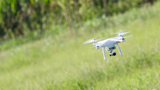 Ein Drohne vor grünem Hintergrund