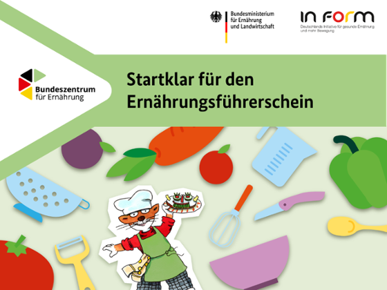 Cover des Ernährungsführerschein-Tutorials mit Grafiken von Küchengeräten 