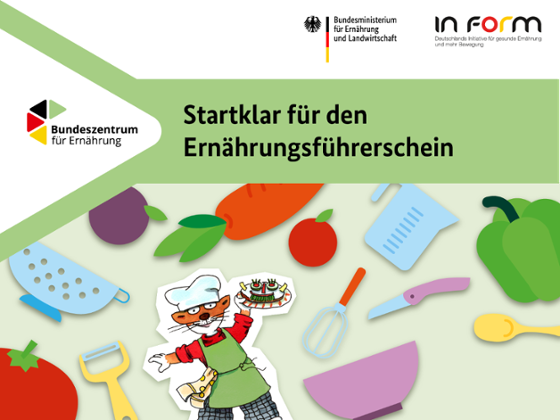 Cover des Ernährungsführerschein-Tutorials mit Grafiken von Küchengeräten Cover des Ernährungsführerschein-Tutorials mit Grafiken von Küchengeräten