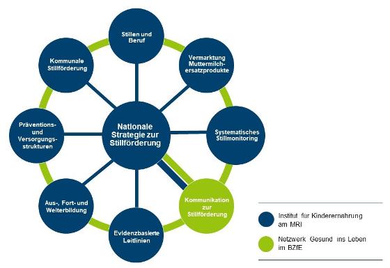 8 Handlungsfelder der Stillstrategie (Stillen u. Beruf, Vermarktung Muttermilchersatzprodukte, Systematisches Stillmonitoring, Kommunikation, Evidenzbasierte Leitlinien, Ausbildung, Präventions- u. Versorgungsstrukturen, Kommunale Stillförderung) 8 Handlungsfelder der Stillstrategie (Stillen u. Beruf, Vermarktung Muttermilchersatzprodukte, Systematisches Stillmonitoring, Kommunikation, Evidenzbasierte Leitlinien, Ausbildung, Präventions- u. Versorgungsstrukturen, Kommunale Stillförderung)