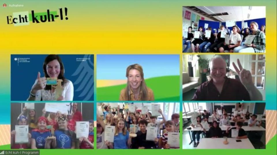 Digitale Preisverleihung 2021 des Schulwettbewerbs "Echt kuh-l!": Screenshot der Videokonferenz Digitale Preisverleihung 2021 des Schulwettbewerbs "Echt kuh-l!": Screenshot der Videokonferenz