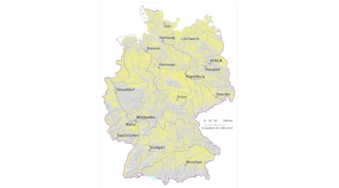 Deutschlandkarte mit der Verbreitung der Ackerböden in Deutschland Deutschlandkarte mit der Verbreitung der Ackerböden in Deutschland