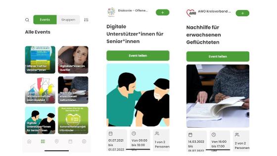 Drei Screenshots aus der VoluMap-App Drei Screenshots aus der VoluMap-App